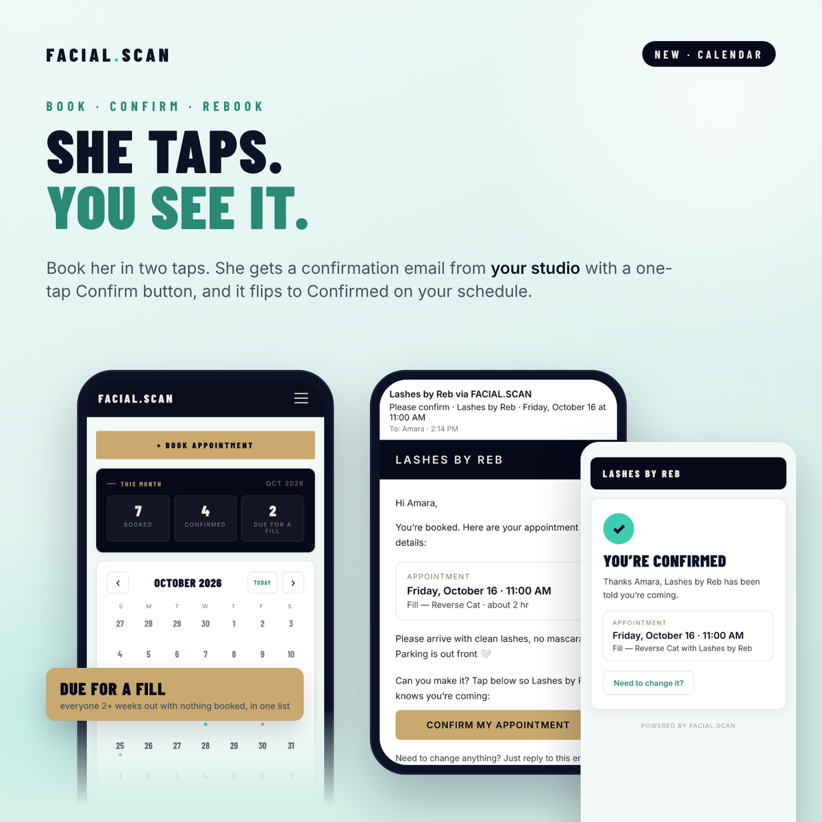 FACIAL.SCAN calendar with one-tap client confirmations